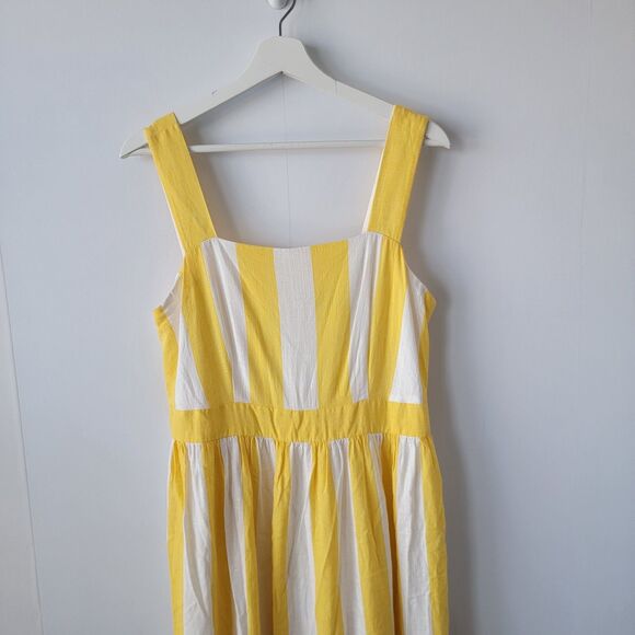 Ann Taylor womens Linen blend Sundress Dress sz 10 Striped Square Neck Midi - Picture 3 of 8